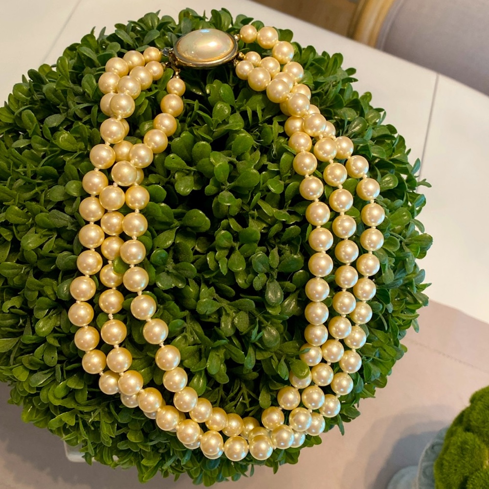 Vintage Carolee 3-Strand Faux Pearl Choker Necklace 17”